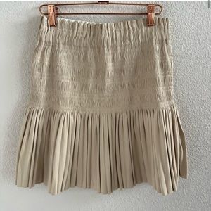 Zara Cream Smocked faux leather Skirt Lined Medium